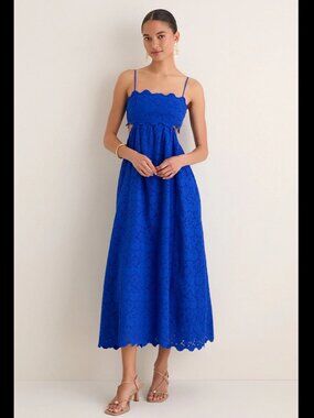 Tuckernuck x Hyacinth Royal Blue Larkspur Eyelet Lace Midi Dress Sz XL